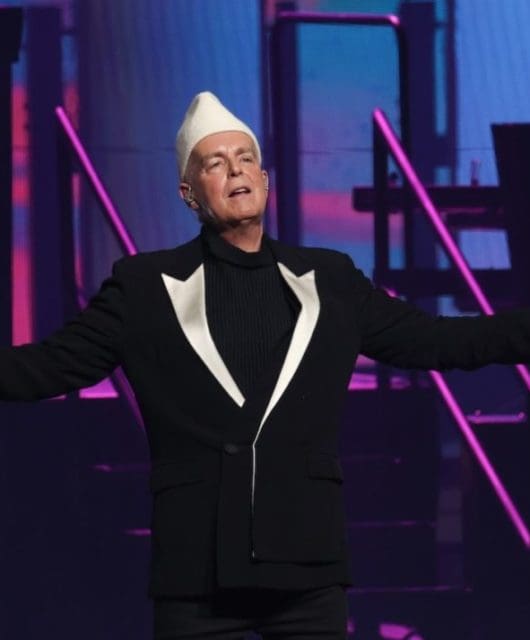 LONDON, ENGLAND - JULY 23: Neil Tennant of Pet Shop Boys performs live on stage during their 'Dreamworld: The Greatest Hits Live' production at The Royal Opera House on July 23, 2024 in London, England.