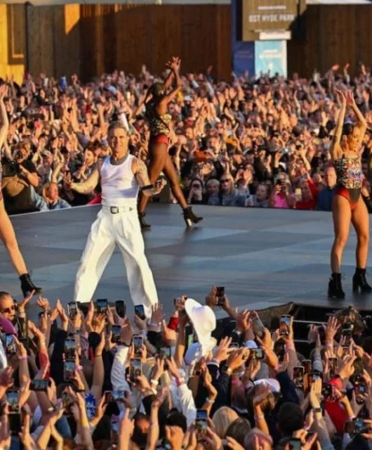 Robbie Williams performs on stage at BST Hyde Park (Photo by Dave Hogan/Hogan Media Shutterstock)